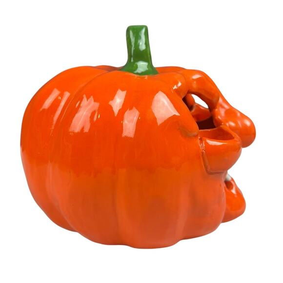 Vintage Dept 56 Halloween Pumpkin Head Jack O Lantern Ceramic Candle Holder - Picture 4 of 5